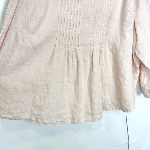 J. Jill Blouse Womens 4X Pink Cream Long Sleeve Pleated Linen Beaded Tunic Top - Picture 12 of 16